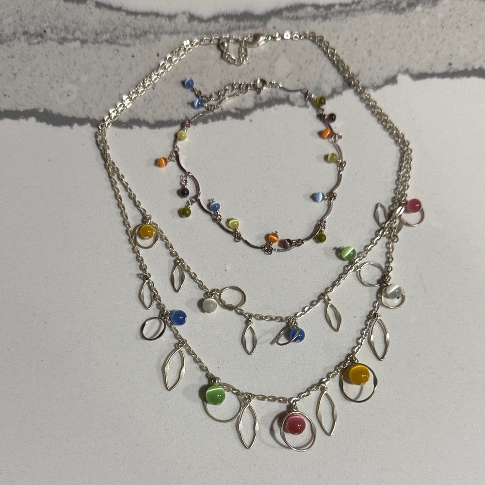 Silver Multi-Color Necklace Set